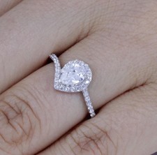 Pear Halo 925 Sterling Silver Teardrop CZ Wedding Band Engagement Ring SM1174
