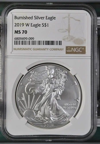 2019 W EAGLE S$1 BURNISHED SILVER EAGLE NGC MS 70