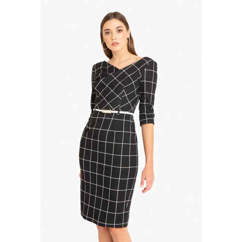 ★関税込★MLB★Women's small logohooded dress★ Black Halo Women's Checkered 3/4 Sleeve Jackie O Sheath