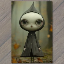 Art Print  Whimsical Character Black Coat Sad Expression Unique Peculiar cute