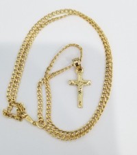 Real 14k Yellow Gold Jesus Crucifix Cross Pendant Charm 22" Inch Cuban Chain