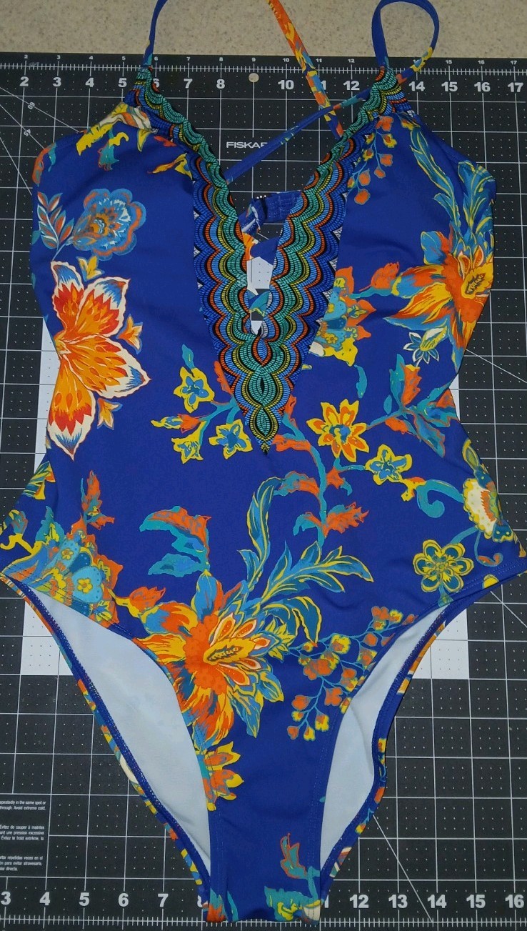 Cupshe Women’s Blue Floral One-Piece Swimsuit, Stretch Knit, Size M