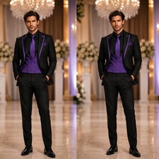 Men's 3 Piece Black Suit Formal Wedding Groom Tuxedo Business Party Blazer Pants