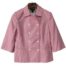 Brooks Brothers Womens Pink Gingham Cotton Double Breasted Blazer Jacket Work 14