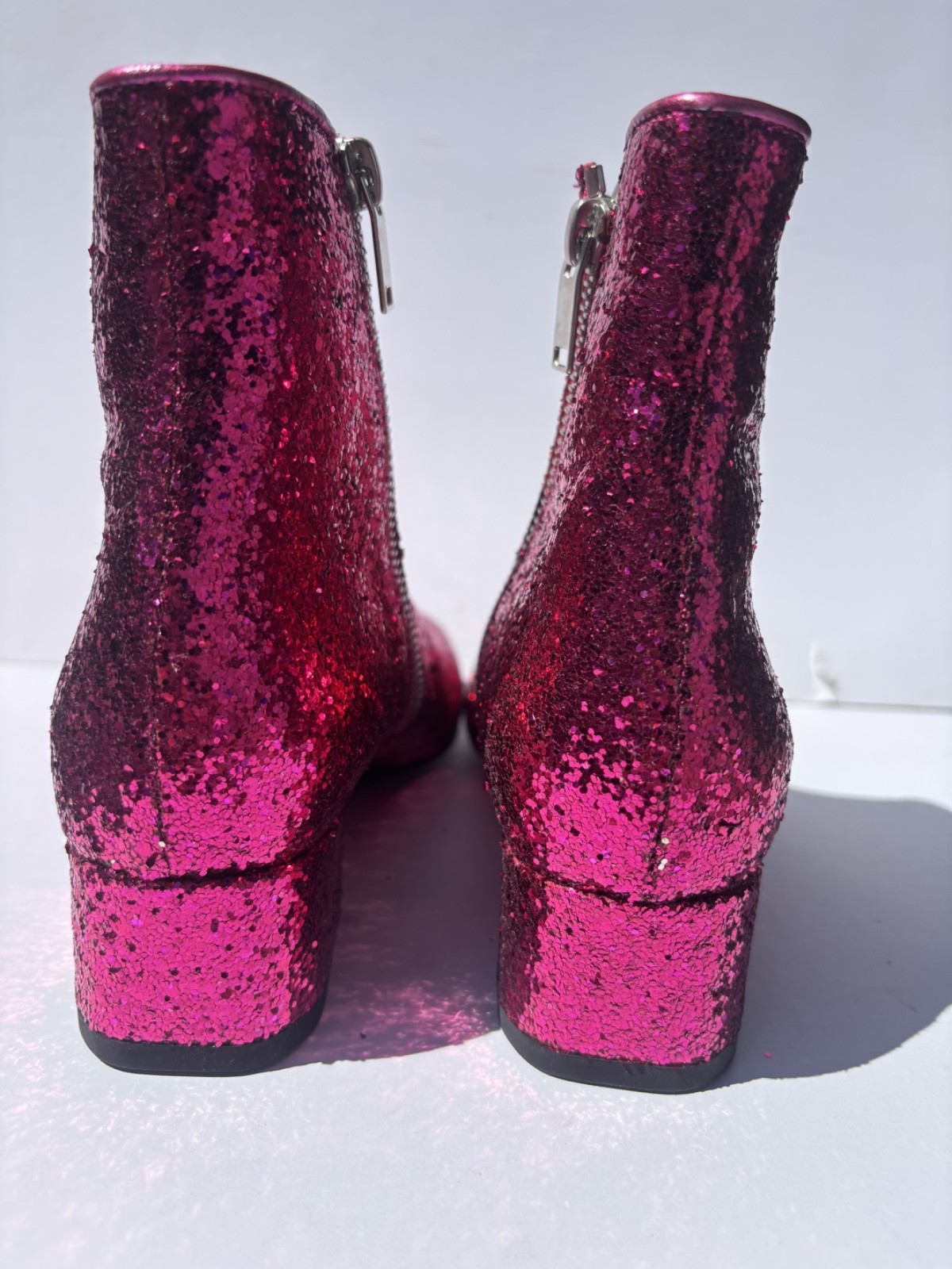 BNWB SAINT LAURENT PARIS Glitter Side Zip Short Boots Pink 34.5 T image 8