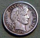 1915 United States Silver Barber Dime - XF / EF - Lot 268