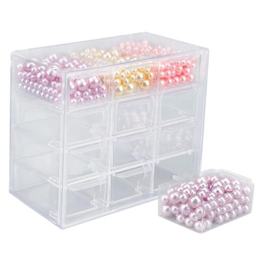 12 Grid Jewelry Organizer Drawer, 4-Tier Clear Stackable Storage Drawer, Nail