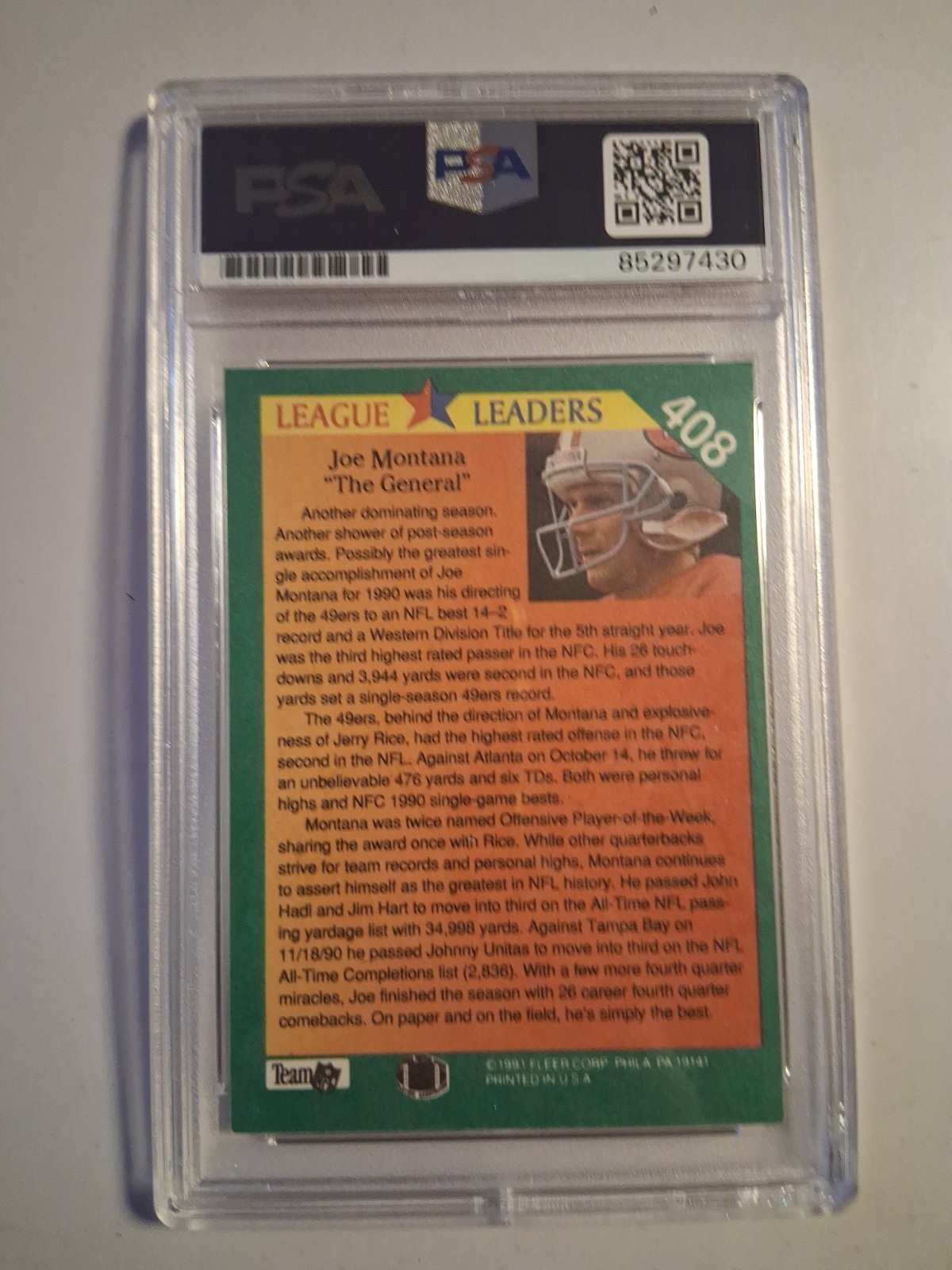 Psa Joe Montana On Card Auto Fleer 91 Psa Certified view 2