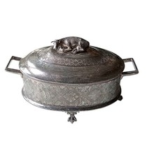 *HH* Antica Zuppiera Liberty Vittoriana Ciotola Scatola Sheffield Sterling Mucca