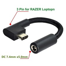 DC 7.4 5.0mm Female to 3Pin Laptop Power Cable Plug Adapter Converter for Razer