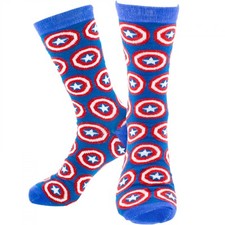 Captain America Shield Pattern Crew Socks Blue