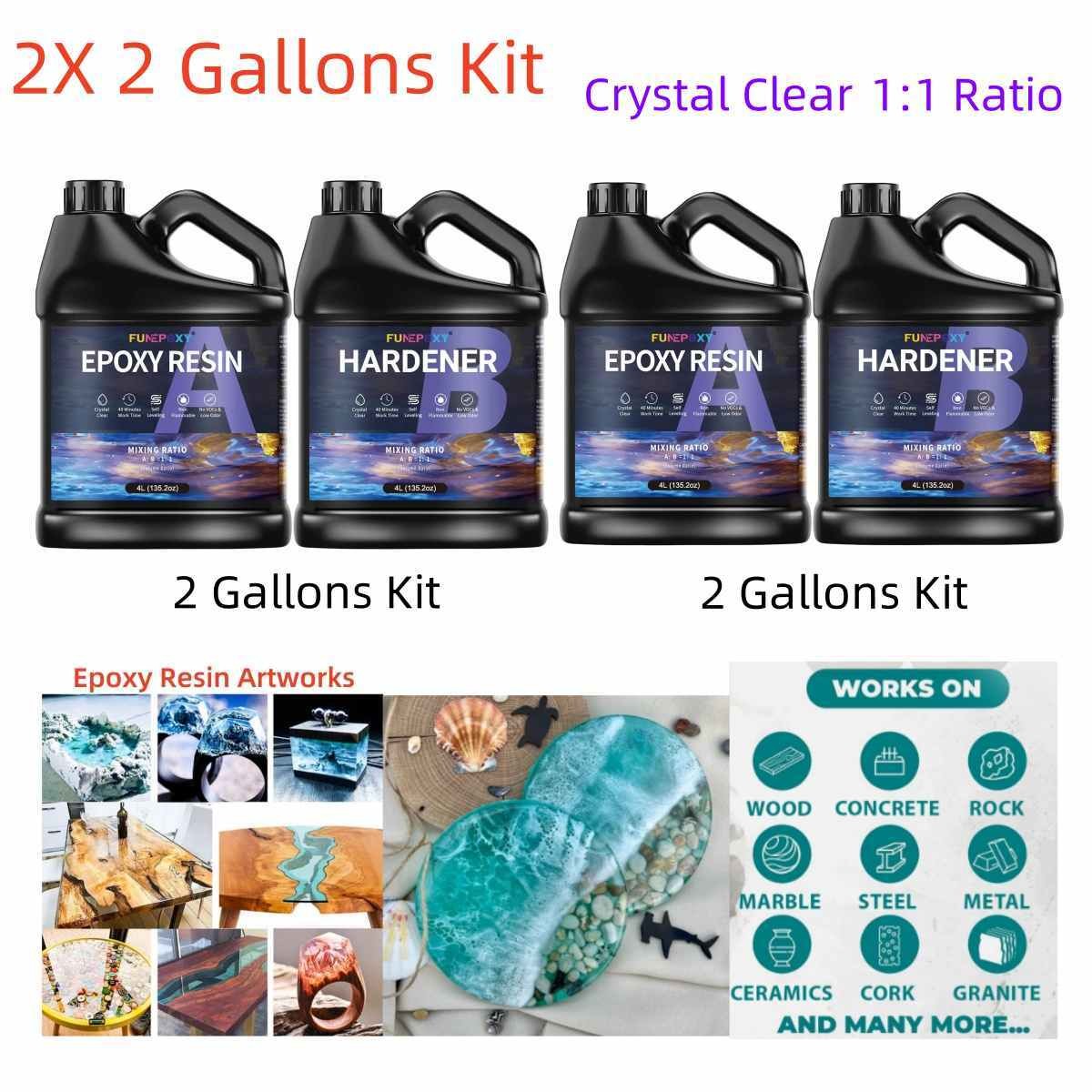 2X 2 Gallon Kit - Crystal Clear Epoxy Resin - Table Painting (4 Gallons Total)