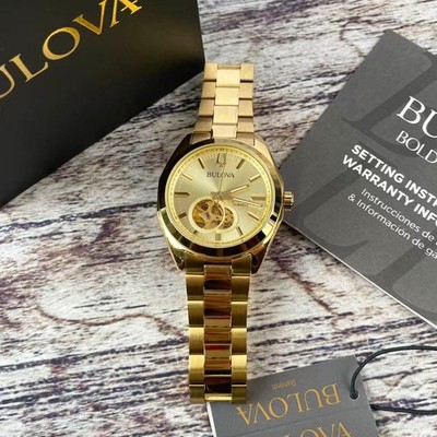 Bulova Surveyor Men's Automatic Watch 97A182 Gold Tone Dial Stainless Steel 39mm