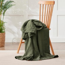 100 Cotton Muslin Throw Blanket Breathable Cooling Olive Green 50x60 Inch