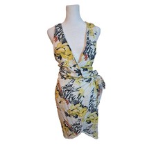 Fashion Nova White Yellow Floral Wrap Dress Vacation Summer Sz S