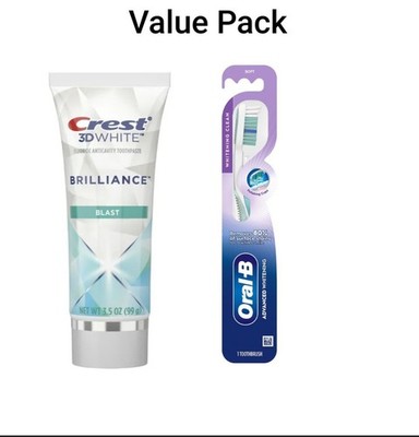 Crest 3D White Brilliance Toothpaste, Blast, Large Size  4.6 OZ & Toothbrush 