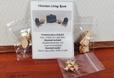 Dollhouse Quarter Scale Furniture KIT DIY Victorian Living Room Sofa Chairs 1:48
