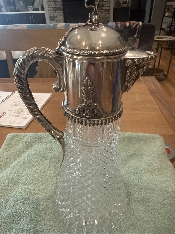 Fabulous Large Sterling Silver Mounted Claret Jug. Italy. Excellent condition
