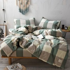 3-Piece 100 Washed Cotton Duvet Cover Simple Style Bedding Set with Zipper C...