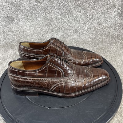 A.Testoni Bologna Oxford Shoe Men Size 7 G Brown Crocodile Leather Wingtip Dress