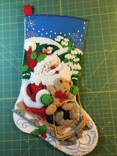 Bucilla Santa's Sled" Handmade Felt Applique Christmas Stocking COMPLETED