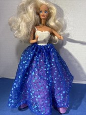 Vintage Unicef Barbie Doll Dress 1989 Gown White Top Blue Stars No Sash