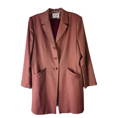 Le Suit tan red burgundy geometric longline button preppy office blazer 14P