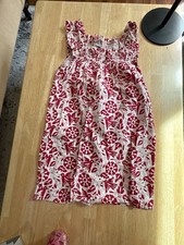 Tea Collection Red and White Floral Bird Print Smocked Cotton Dress Size 8