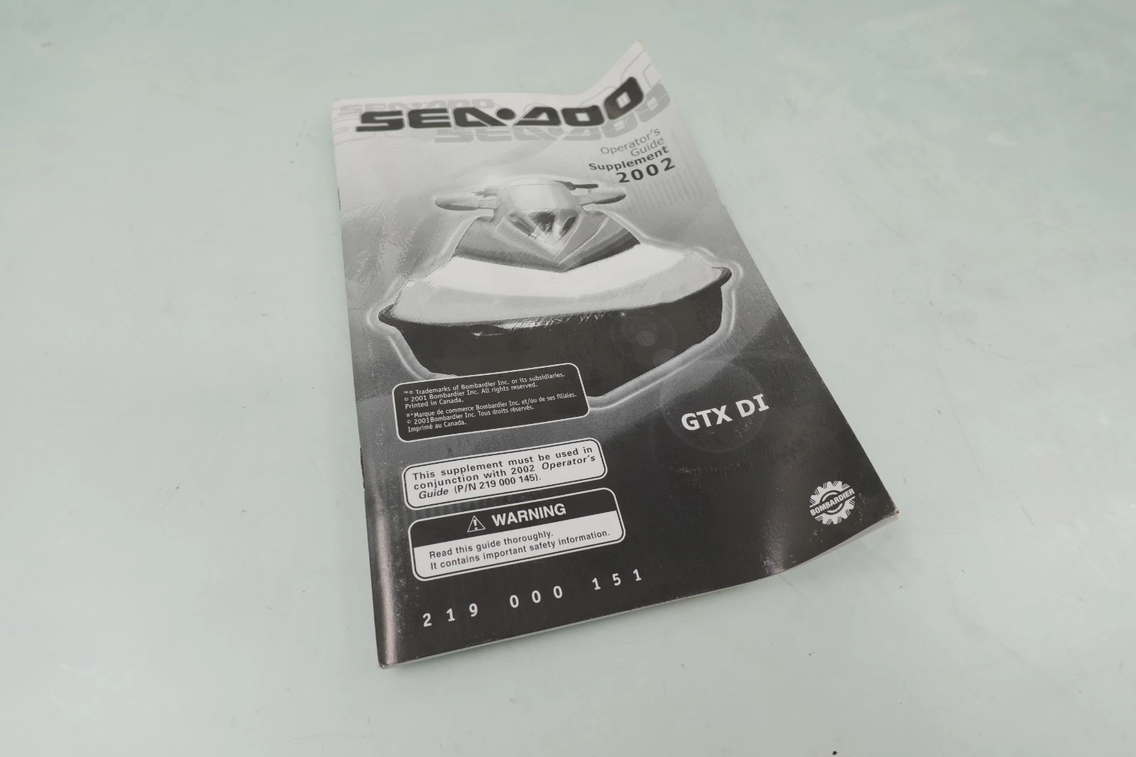 2002 Sea-Doo GTX DI OEM Operator's Guide Supplement Manual 219000151