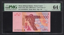 West African States / Ivory Coast 1000 Francs 2013 P115Aj UNC Grade 64