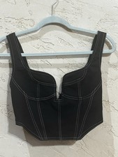 White Fox Boutique Black Bustier Top with Contrasting White Stitching size Small