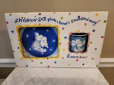 NOS Vtg Essex Kids! Puff Clouds Child's Dish Set Plate Bowl Mug Celestial Blue 