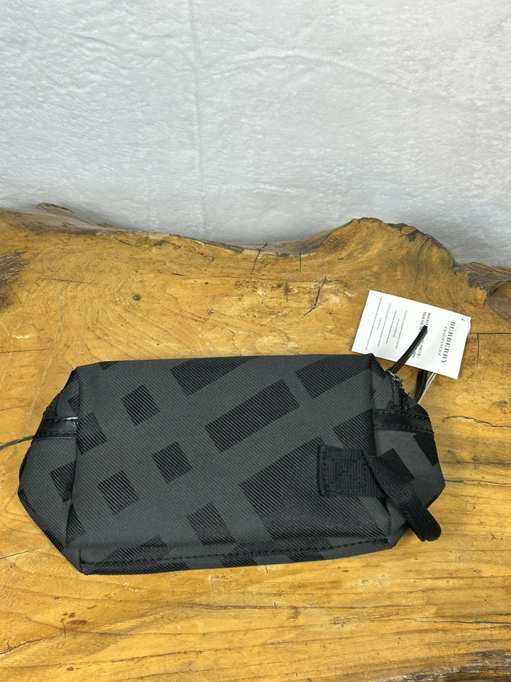 Bolsa de viaje Burberry fragancia negra/gris doble cremallera bolsa a cuadros artículos de tocador Foto 3 de 4