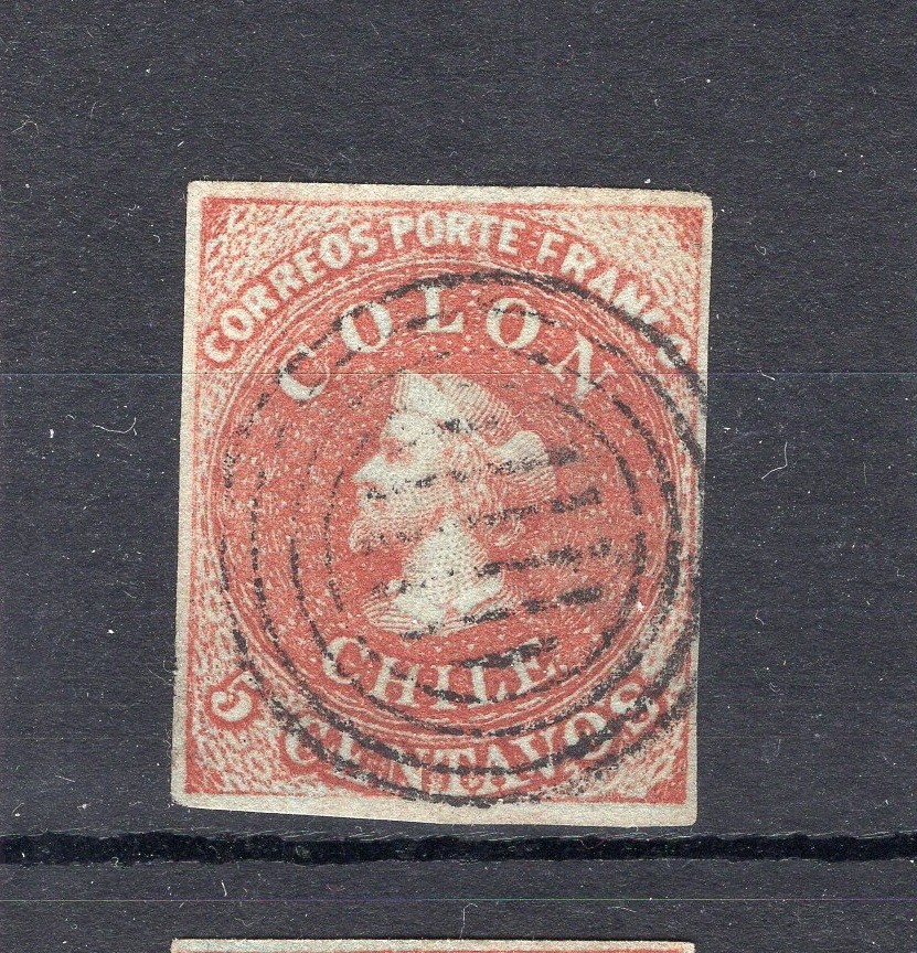 CHILE 1855 Second London printing 5c 4 margins great piece SOFICH 7 LO2