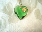 Vintage Necklace 4 Leaf Clover on Green Glass Heart Pendantt Gold Luster Edge KJ — photo 4
