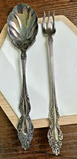 1881 Rogers Silverplate Scalloped Sugar/Serving Spoon & Pickle Fork