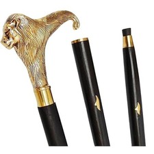 Vintage Wooden Walking Stick with Lion Head Handle, 3-Piece Detachable