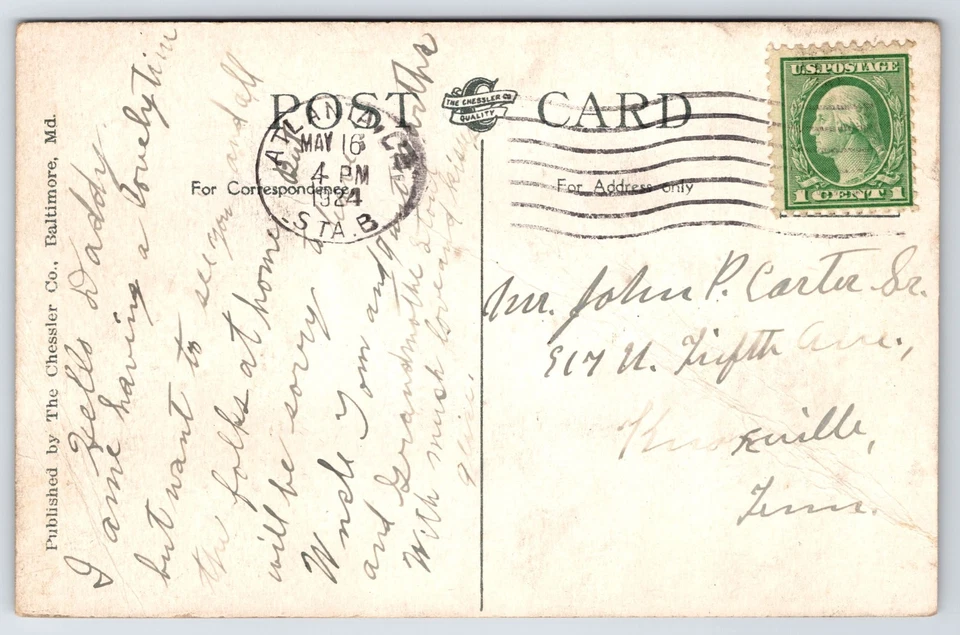 Postcard GA Atlanta View at Five Points East Posted 1924 WB Vintage PC N1013 - Image 2 of 2