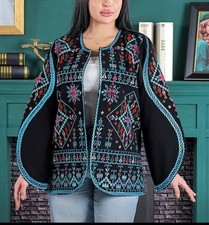 Authentic Handmade Palestinian Embroidered Jacket Heritage Crafted Black blue