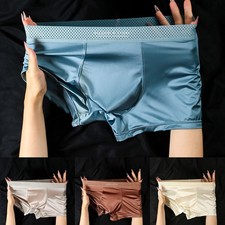 Men Satinlike Breathable Ice Silk Boxers Underpants Trunks Soft Smooth Fit