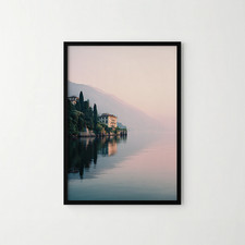 A4 Borderless Lake Como Print Serene Cypress Trees and Mountain View Decor