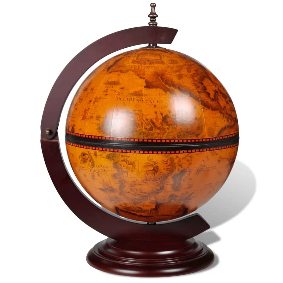 Brown Eucalyptus Wood Globe Bar Tabletop Stand, 38x33x48 cm, Antique Design - Image 2 of 4