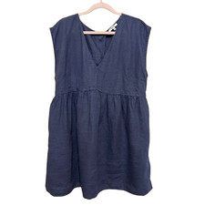 Madewell Empire-Waist Mini Dress Womens XXL Blue 100% Linen Sleeveless V-Neck