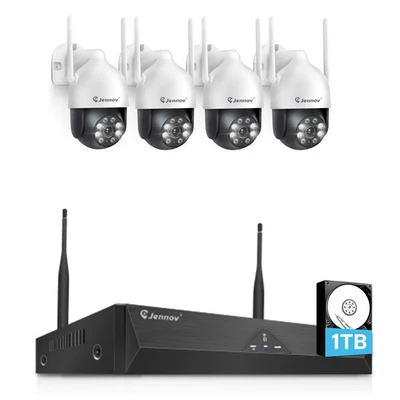 JENNOV WIFI Wireless Security Camera System Audio 10CH NVR 5MP CCTV Kit 1TB HDD