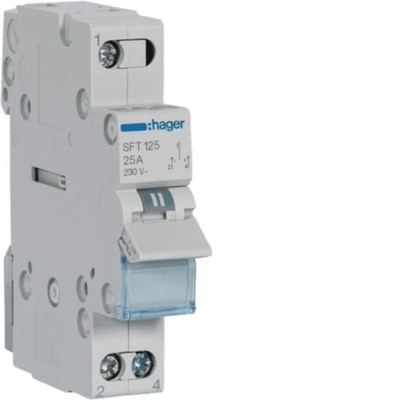 Hager SFT125 Changeover Switch 1P 25A 230V AC DIN Rail I-0-II