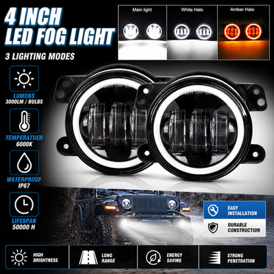 Pair 4 inch Round LED Fog Lights Bumper Driving Lamp For Dodge Journey 2009-2018
