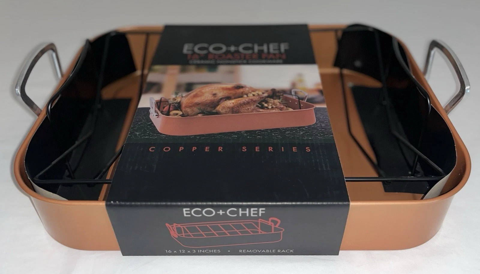 Eco+Chef 16" Roaster Pan Ceramic Nonstick Cookware Copper Series Roasting NIB