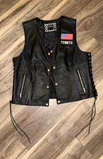 Highway One Leather Motorcycle Vest XL with Patches - American Flag Independent