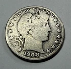 1908 D US Barber 90% Silver Half Dollar Coin