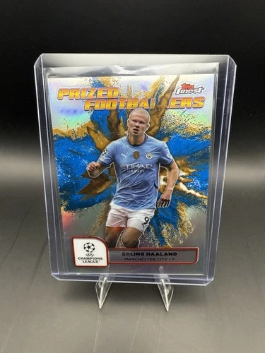 Erling Haaland 2024-25 Topps Finest UEFA Prized Footballers Fusion Blue Gold SSP